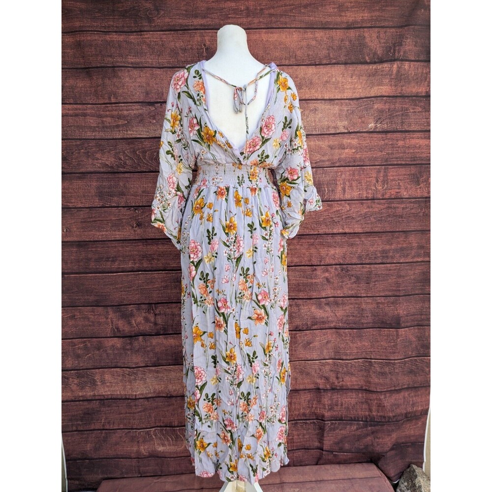Lulus Lavender Deep v-Neck Split Flutter Sleeve Floral Dress Size Small - Picture 2 of 9